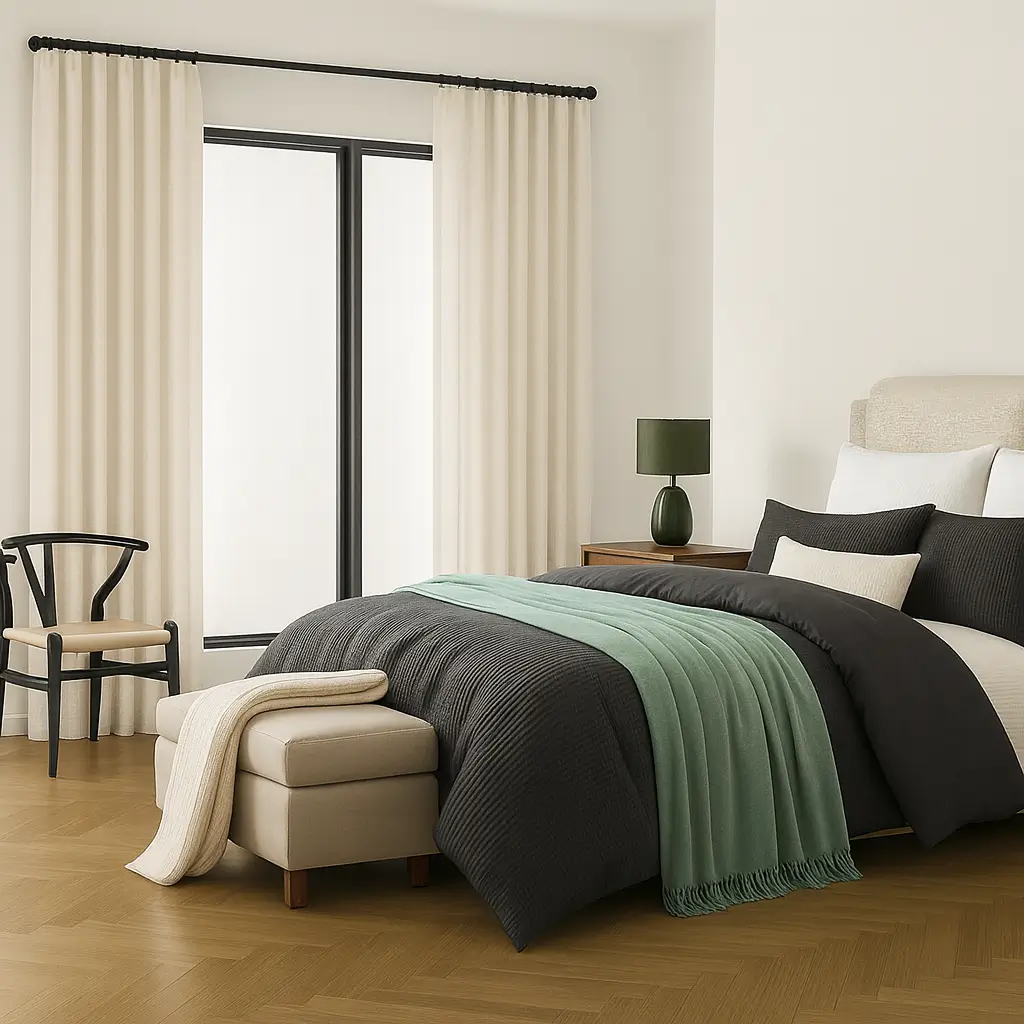 Self Leveling Risala Elmore Eyelet Curtains In Bedroom