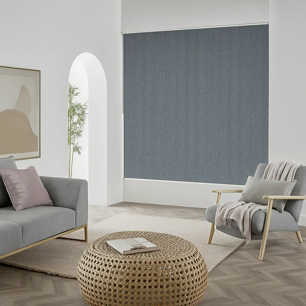Self Leveling Risala Grey Venetian Blinds In Living Room
