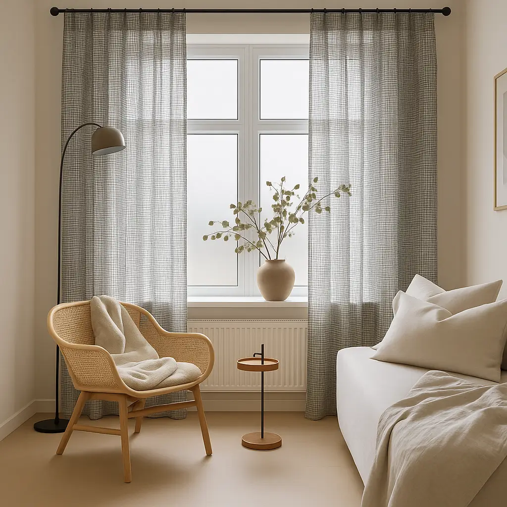 Self Leveling Risala Lazlo Pleated Curtains In Living Room