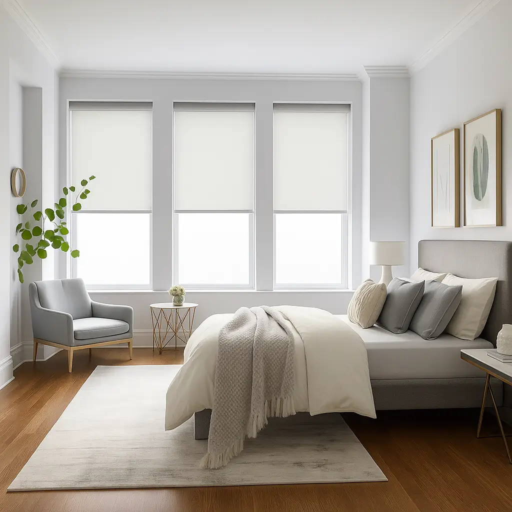 Risala Light Grey Blackout Blinds In Bedroom