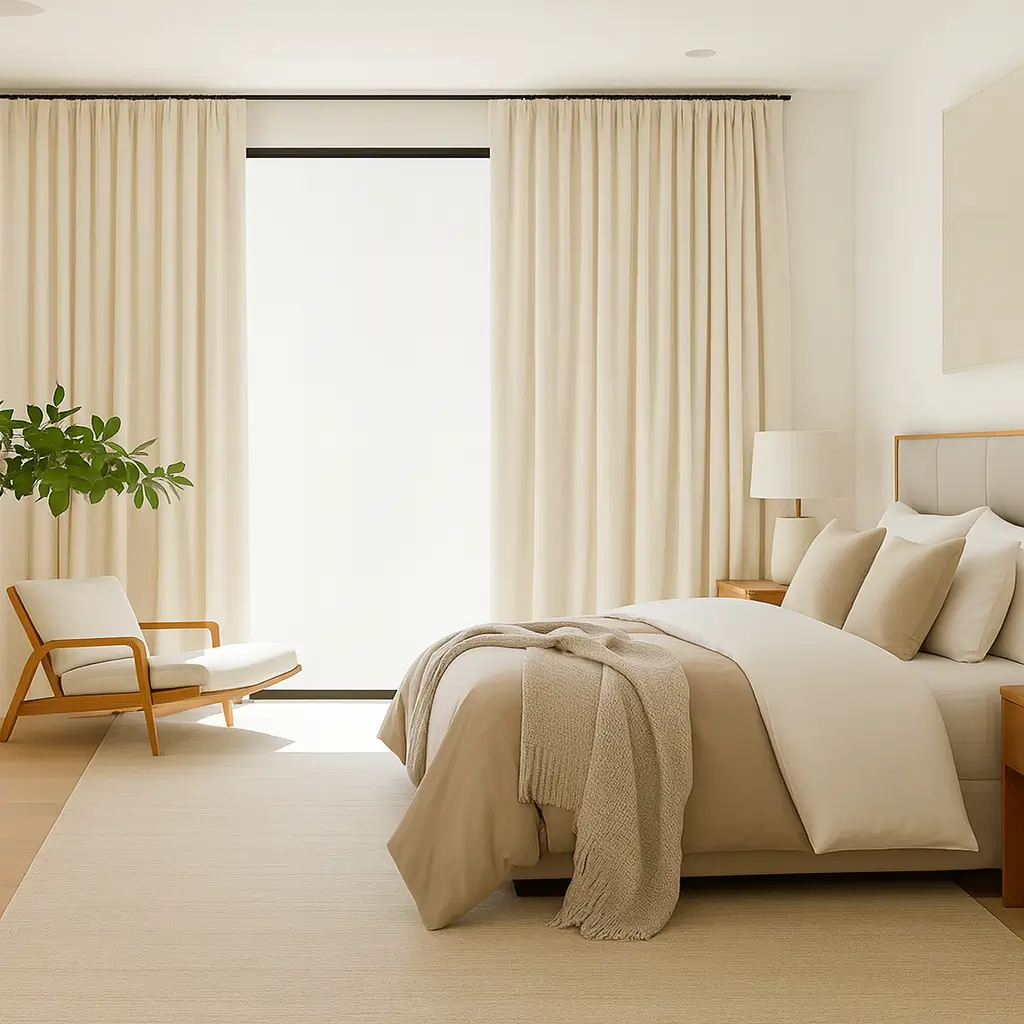 Self Leveling Risala Lining Ivory Cotton Curtains In Bedroom