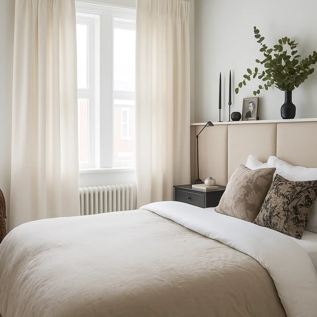 Self Leveling Risala Luna Eyelet Curtains In Bedroom