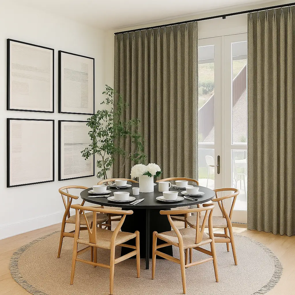 Risala Mercury Silk Curtains In Dining Area