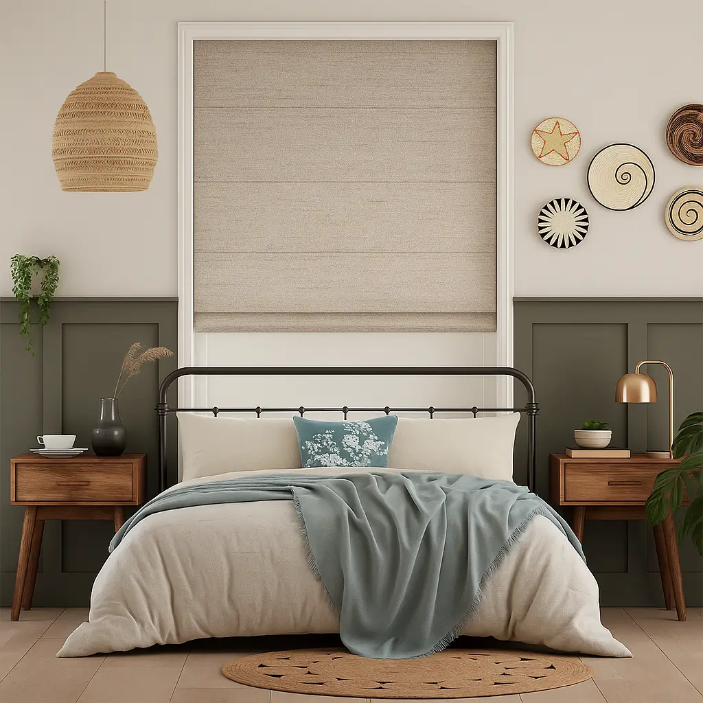 Self Leveling Risala Miraj Roman Blinds In Bedroom