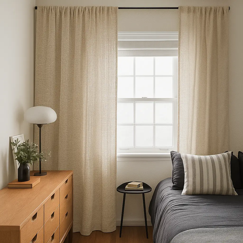 Self Leveling Risala Monaco Linen Curtains In Bedroom