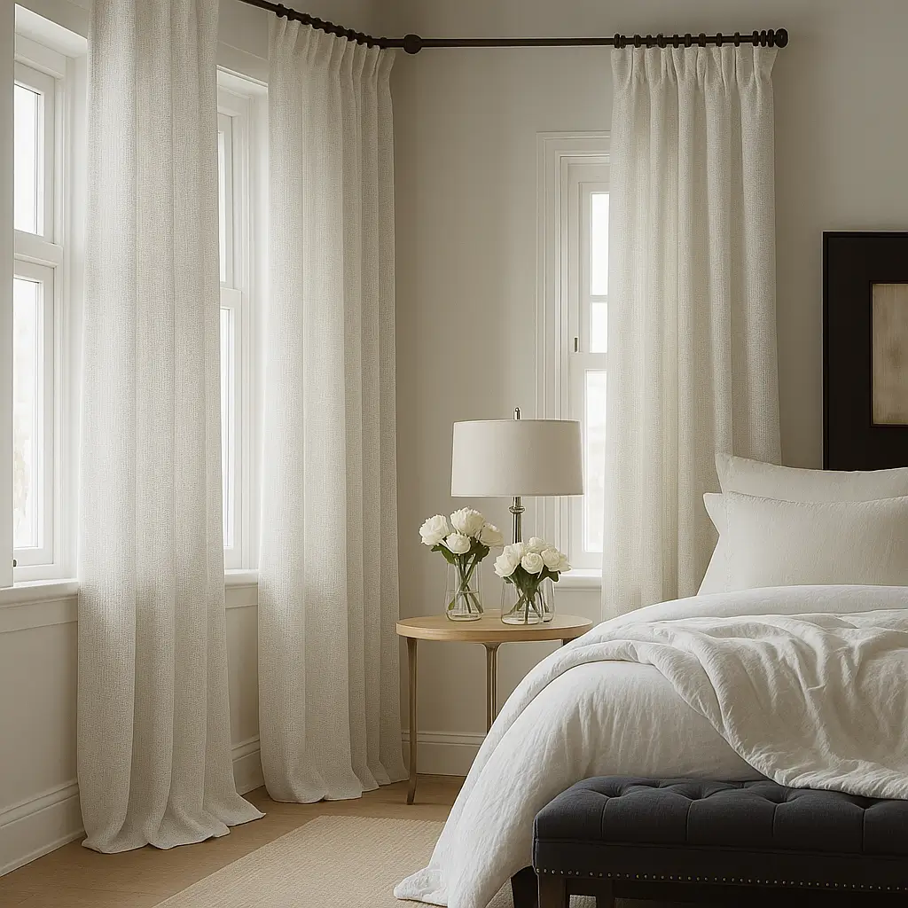 Self Leveling Risala Monte Carlo Linen Curtains In Bedroom