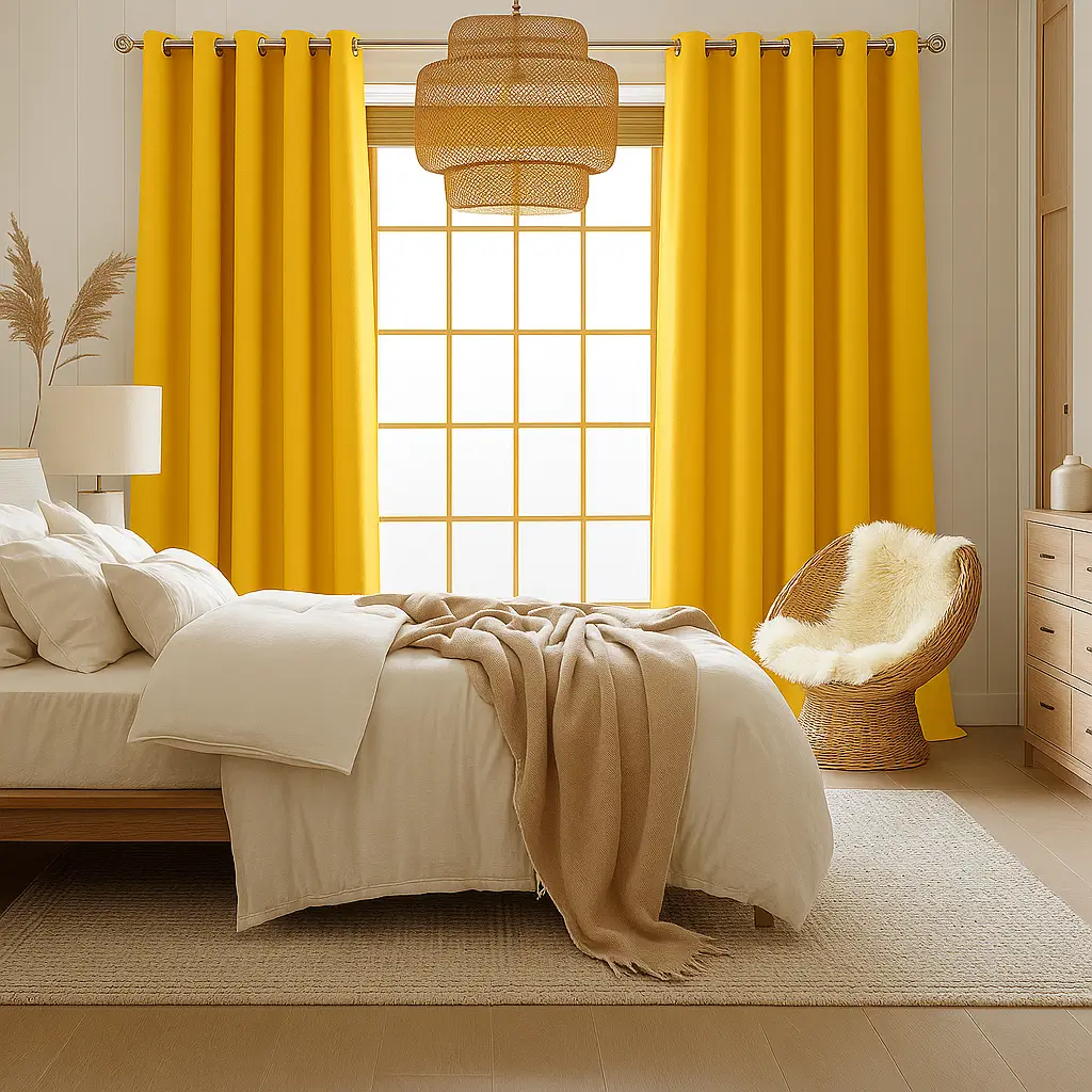 Risala Mustard Polyester Curtains In Bedroom