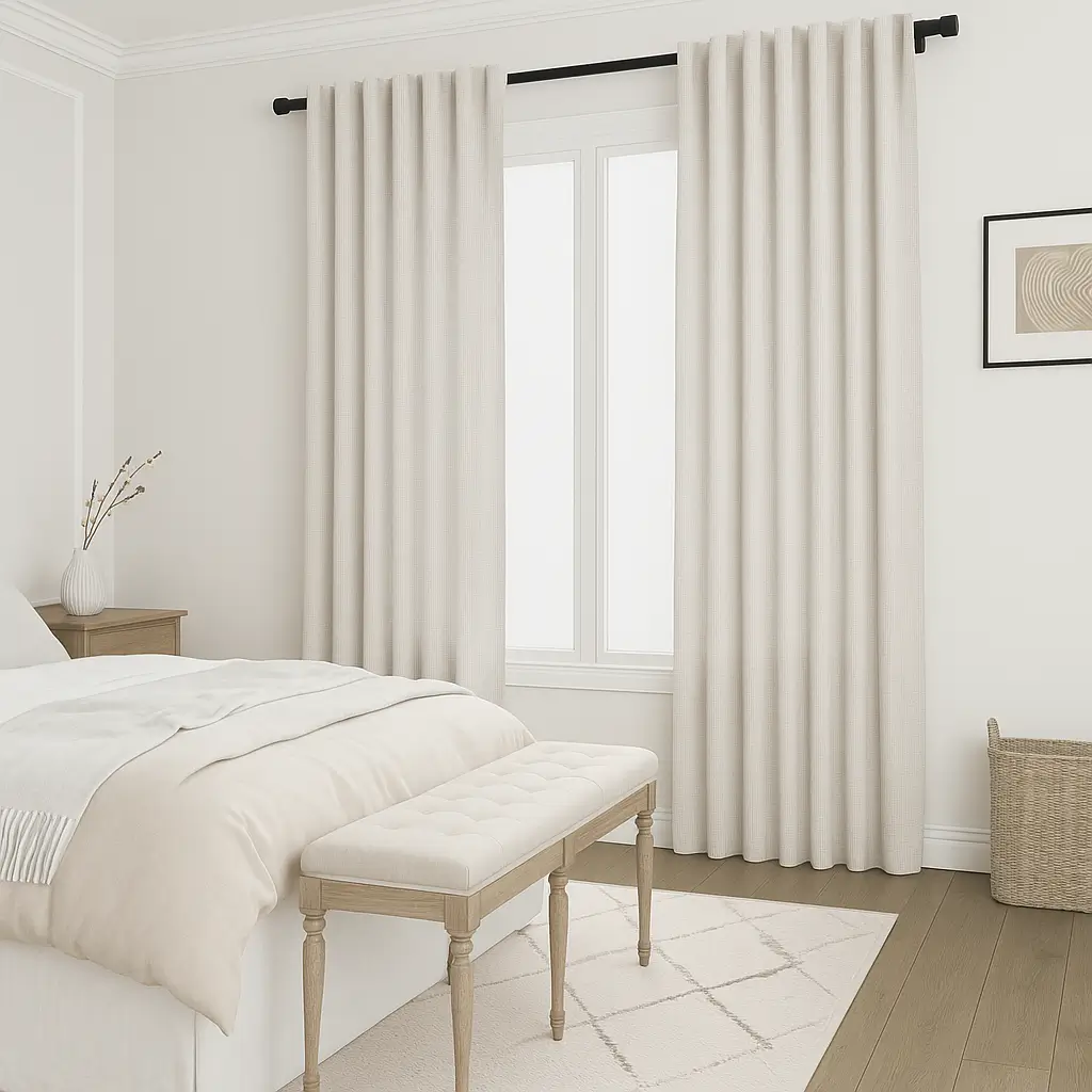 Self Leveling Risala Mykonos Linen Curtains In Bedroom