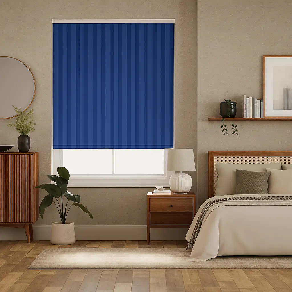 Self Leveling Risala Navy Blue Vertical Blinds In Bedroom Bedroom