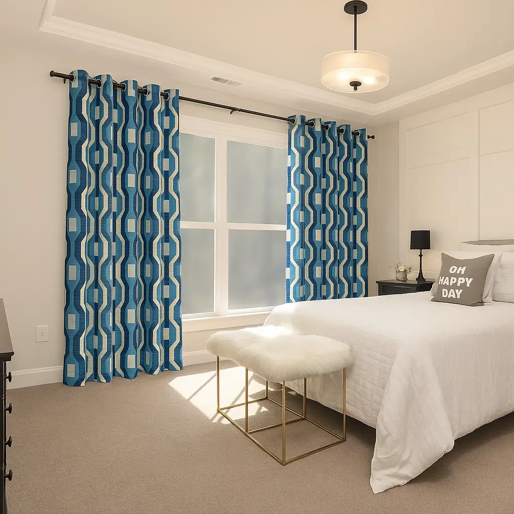 Self Leveling Risala Onetti Pleated Curtains in Bedroom