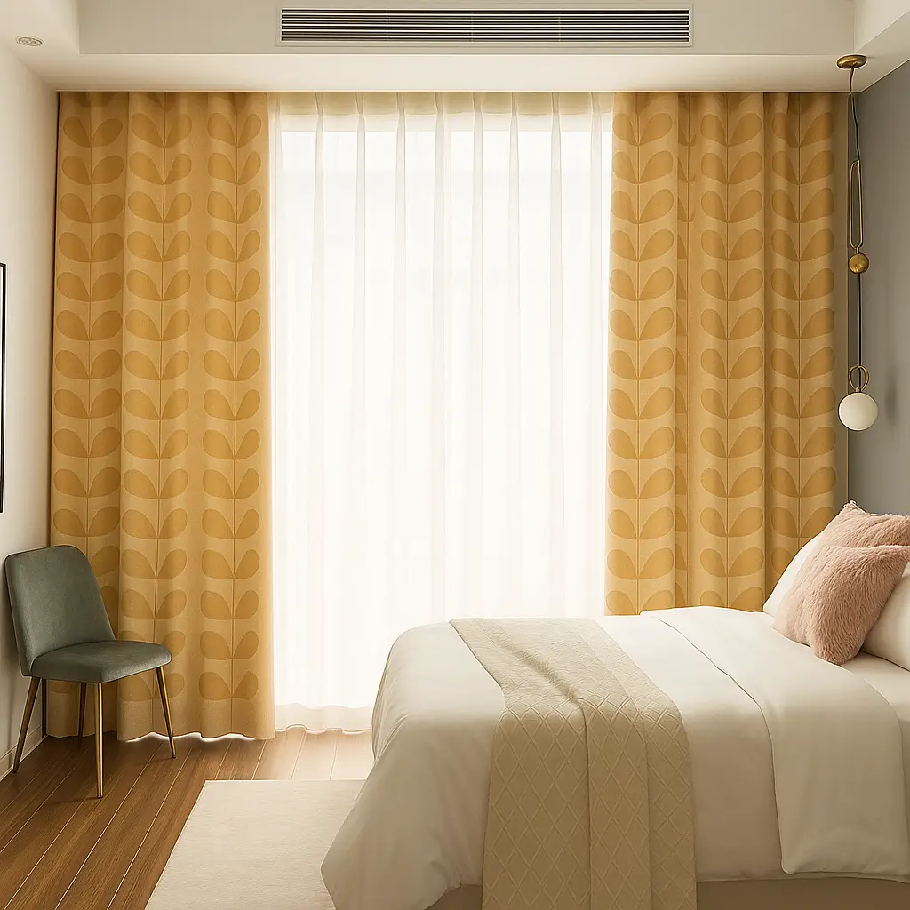 Self Leveling Risala Orla Kiely Jaquard Cotton Curtains In Bedroom