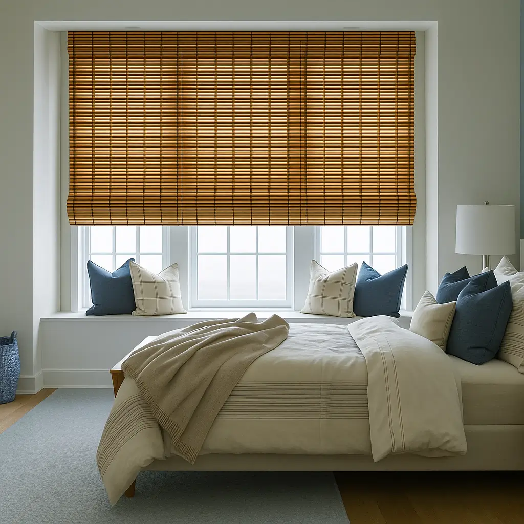 Self Leveling Risala Reed Bamboo Blinds In Bedroom