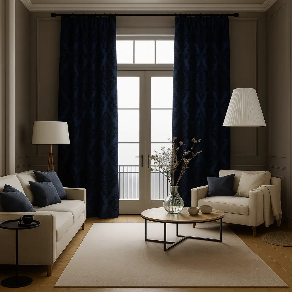 Self Leveling Risala Regal Black Lace Curtains In Living Room