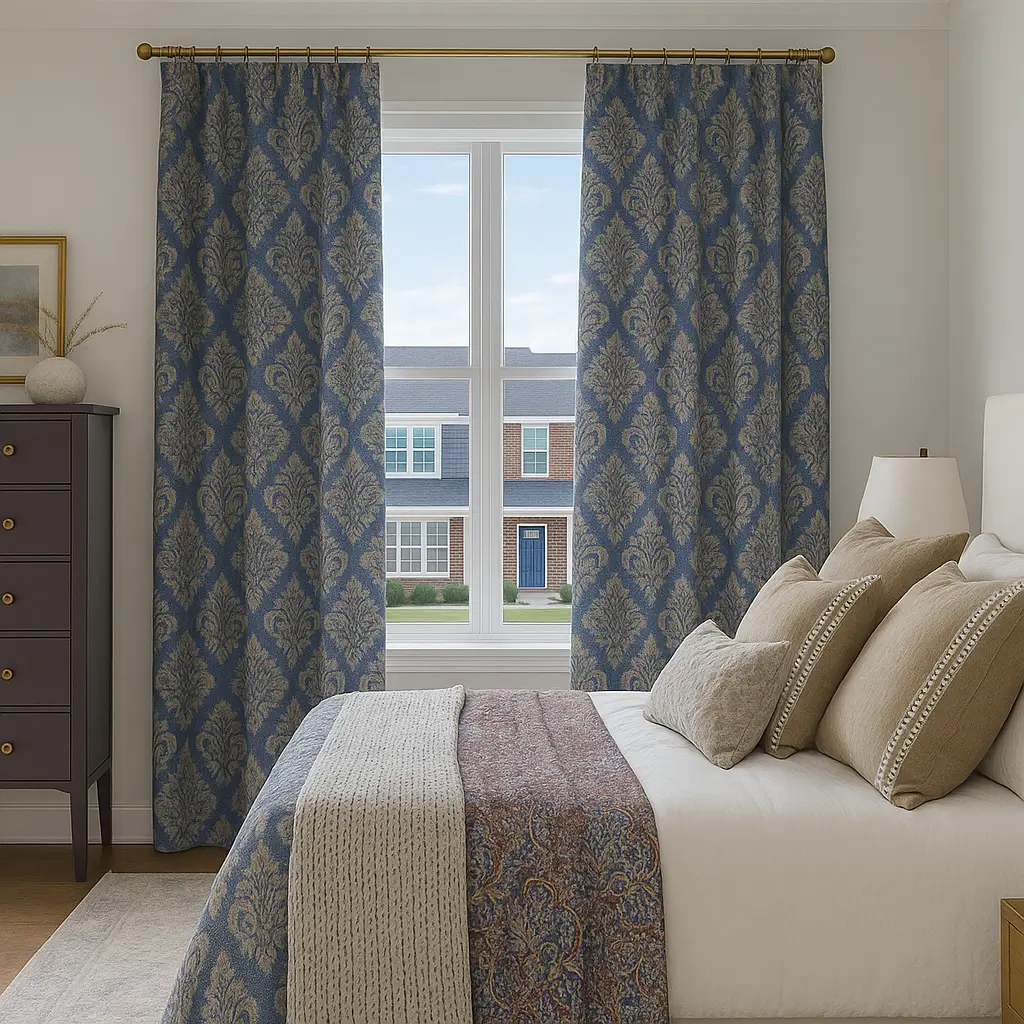 Self Leveling Risala Regal Grey Lace Curtains In Bedroom