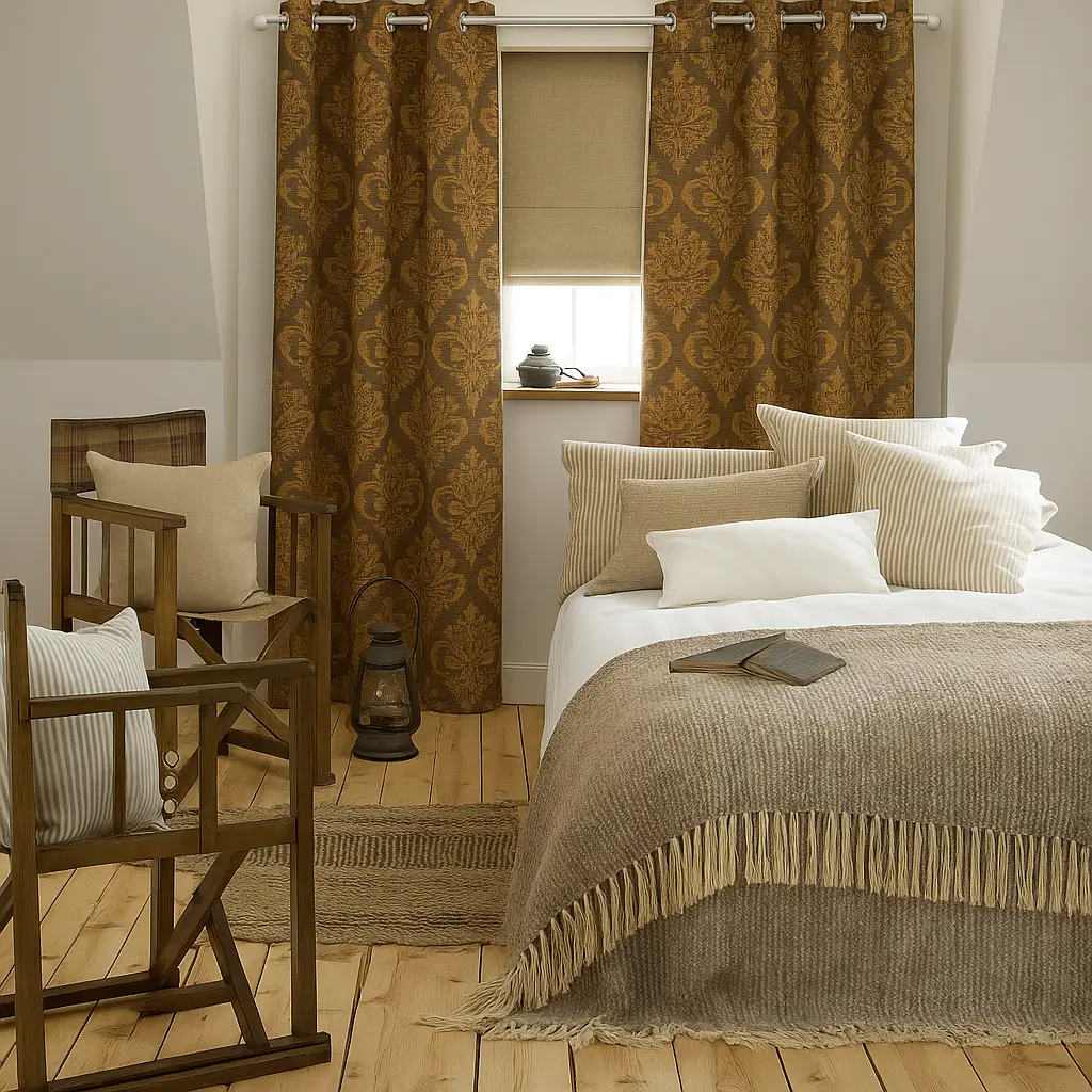 Self Leveling Risala Regal Latte Lace Curtains In Bedroom
