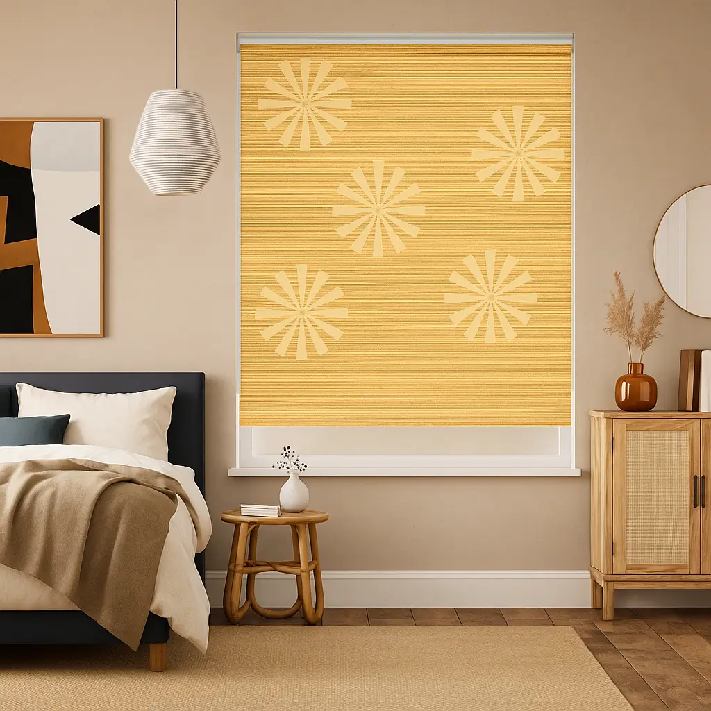 Self Leveling Risala Salina Honey Roller Blinds In Bedroom