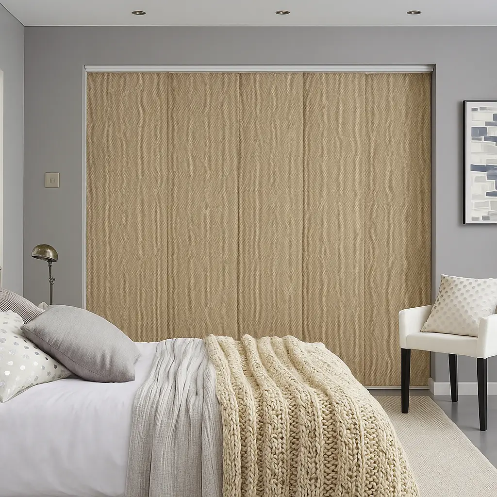 Self Leveling Risala Sandstone Panel Blinds In Bedroom