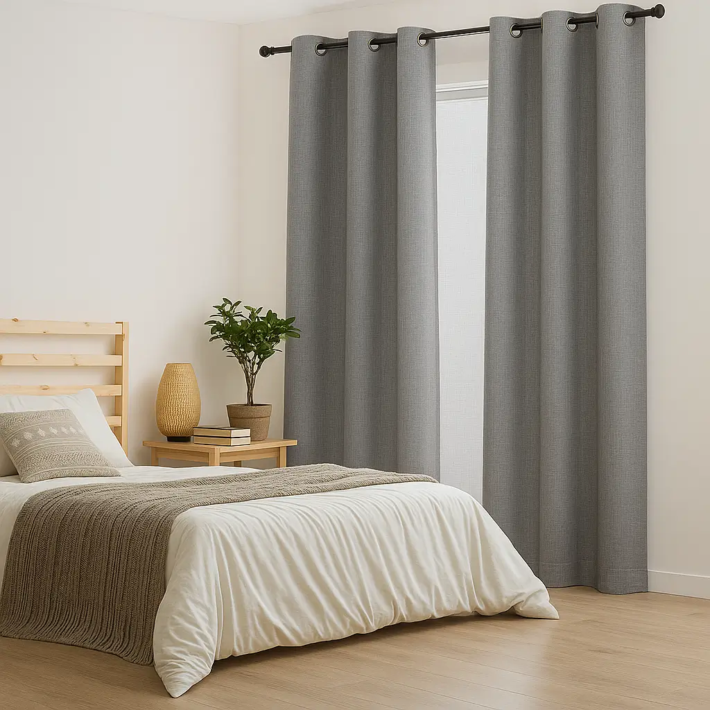 Self Leveling Risala Serenity Indigo Voile Curtains In Bedroom