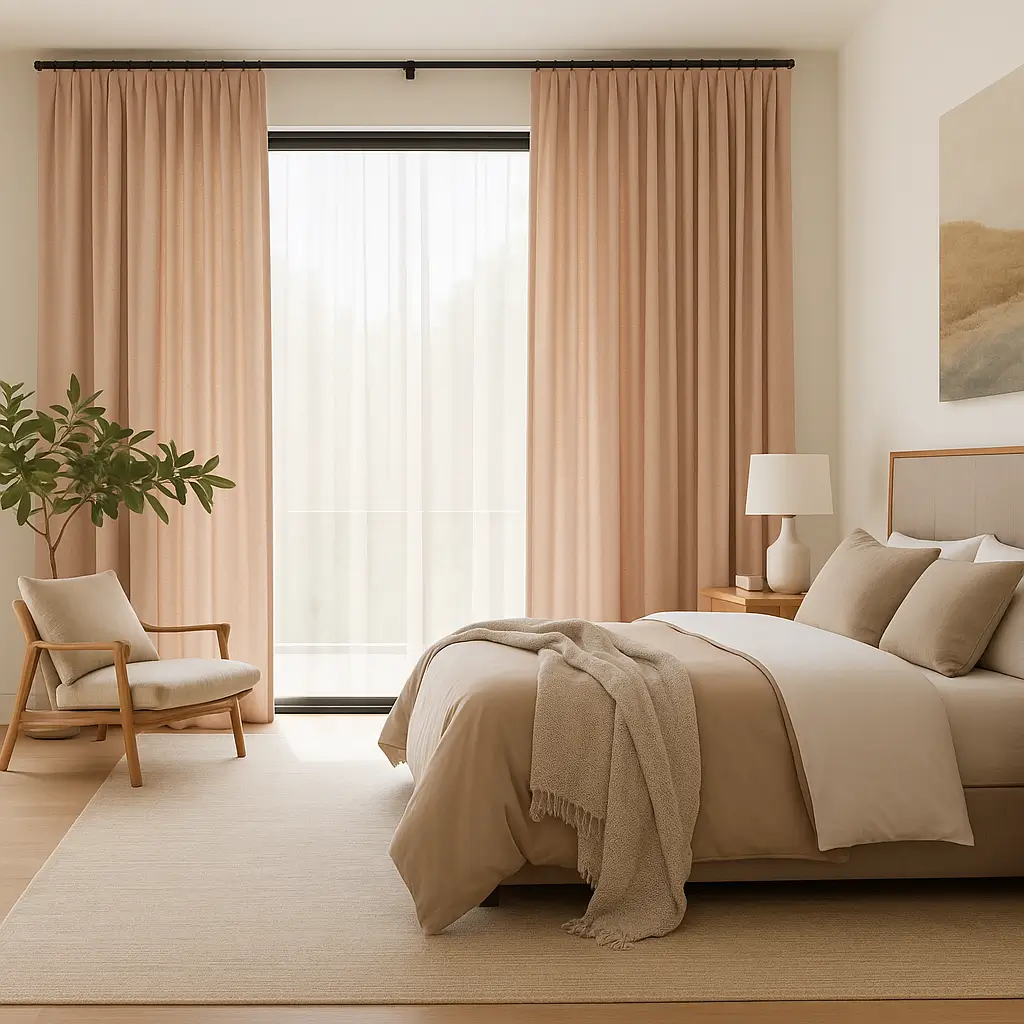 Self Leveling Risala Serenity Powder Pink Voile Curtains In Bedroom