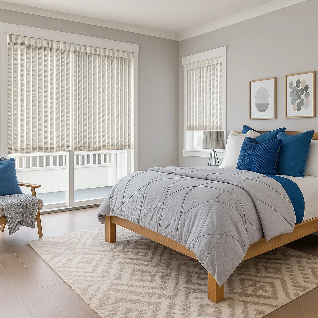 Risala Silver Stripes Motorized Blinds In Bedroom