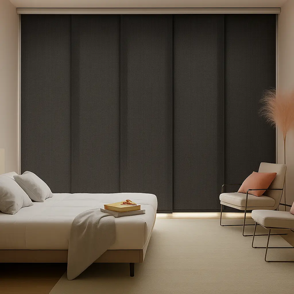 Self Leveling Risala Slate Stone Panel Blinds In Bedroom