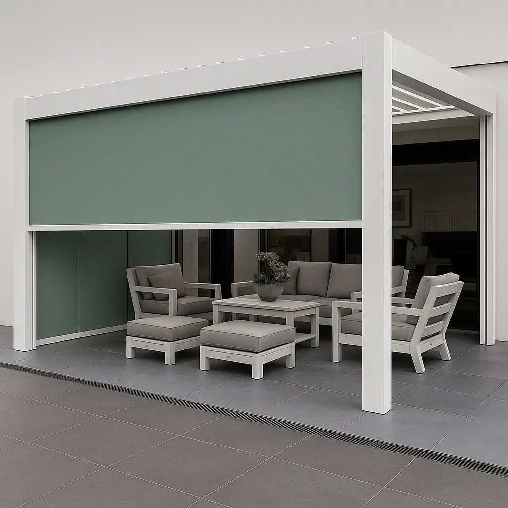 Risala Smoke Outdoor Blinds In Outdoor Pergola