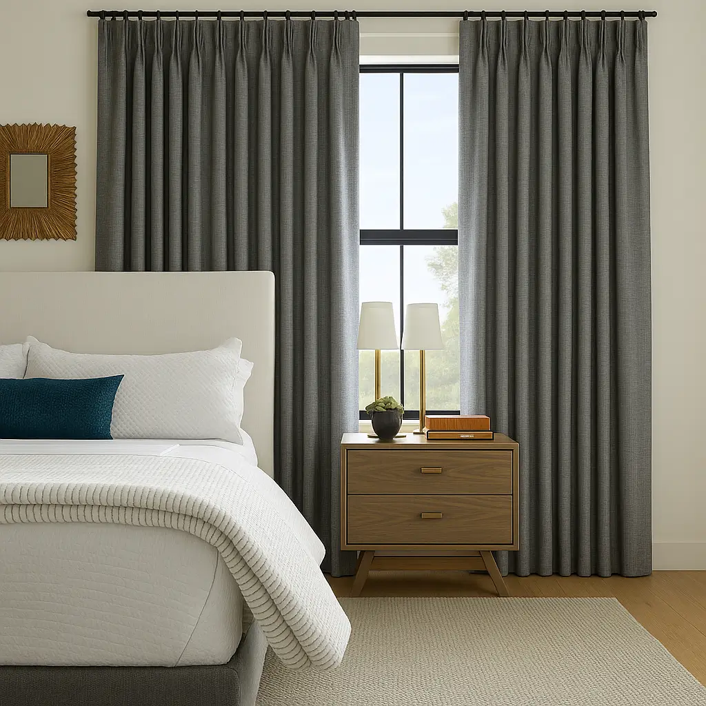 Self Leveling Risala Solar Eyelet Curtains In Bedroom
