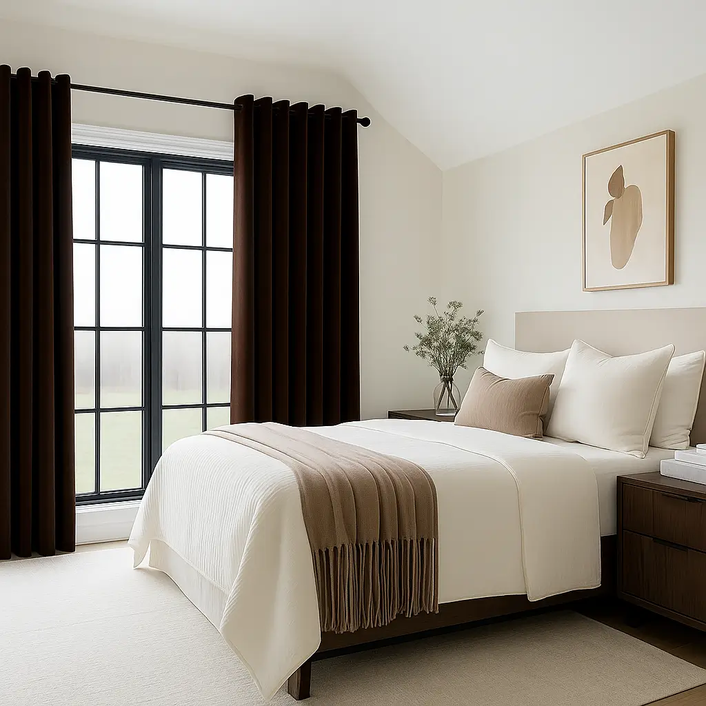 Risala Solid Brown Polyester Curtains In Bedroom