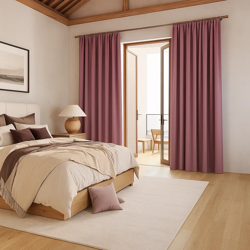 Risala Solid Burgundy Polyester Curtains In Bedroom