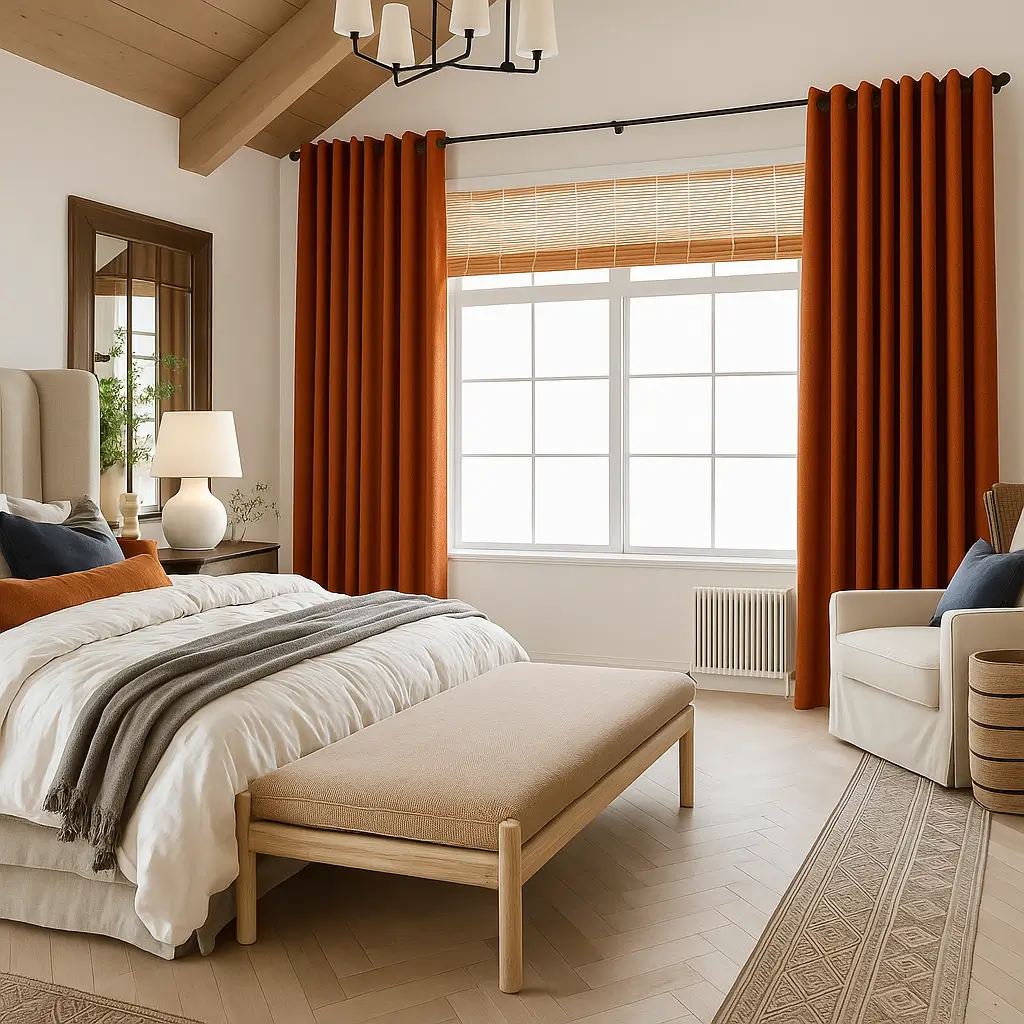 Risala Solid Red Polyester Curtains In Bedroom