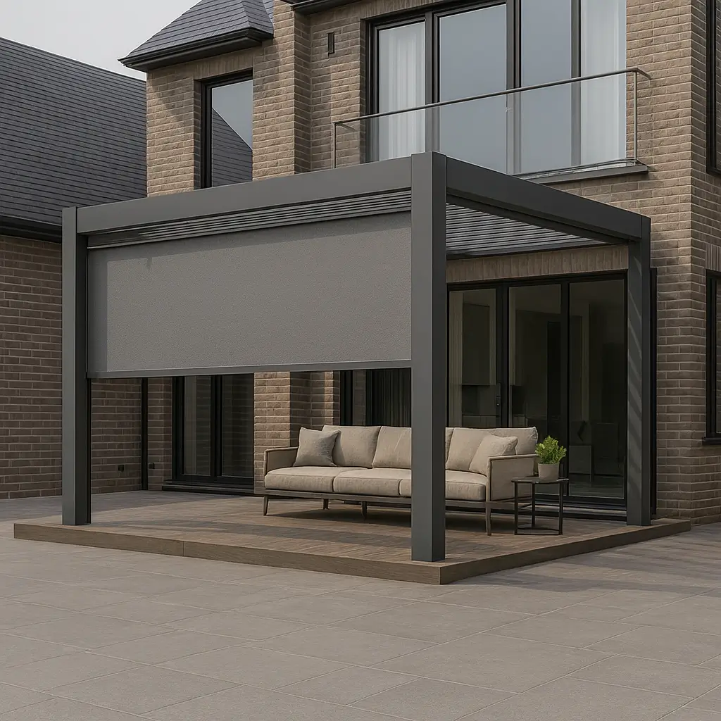 Risala Steel Outdoor Blinds In Outdoor Pergola