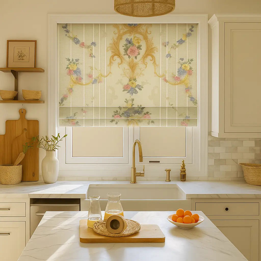Self Leveling Risala Varena Roman Blinds In Kitchen