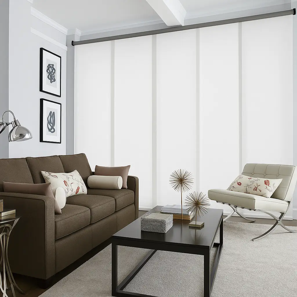 Self Leveling Risala White Panel Blinds In Living Room