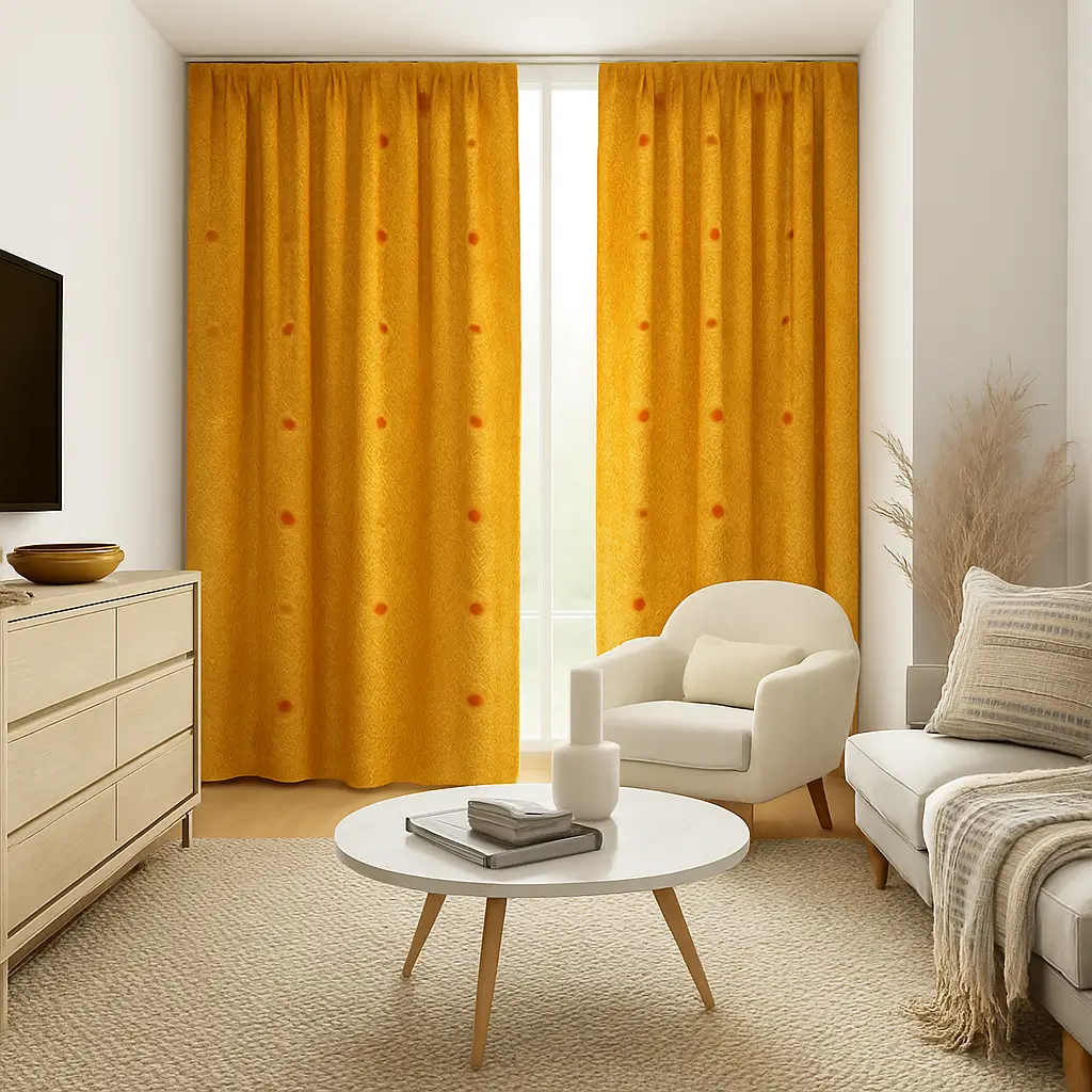 Risala Yellow Brocade Curtains In Living Room