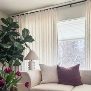 Self Leveling White Linen Drapery Pinch Pleat with Unlined